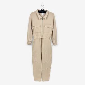 Sen Zipper Front Jumpsuit Medium Cream Cotton Blend Neutral Urban Utility